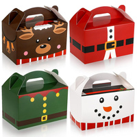 Weihnachten behandeln Boxen, 4 Designs niedlichen Stil Santa Elf Schneemann Elch Lebkuchen Weihnachten Pappkartons mit Griffen