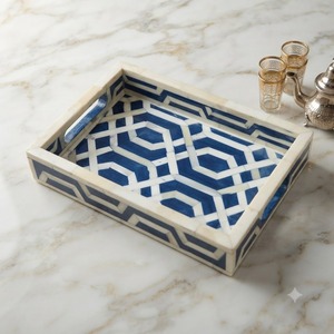 Bandeja Decorativa Rectangular con Incrustaciones de Hueso Azul, Plato para Servir con Incrustaciones de Madreperla para Decoración del Hogar y Hoteles - Product Image 3