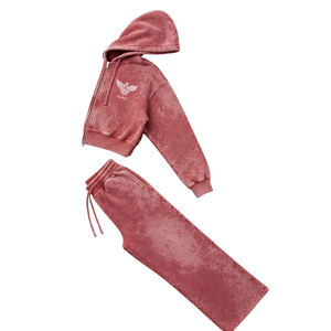 Ensemble de survêtement deux pièces pour femme, sweat à capuche zippé délavé à l'acide, style streetwear décontracté, 100 % coton - Product Image 3