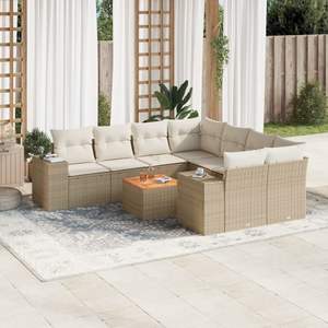 Ensemble de canapés de jardin en rotin PE beige et bois d'acacia avec structure en acier thermolaqué, mobilier d'extérieur élégant - Product Image 1