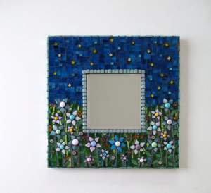 Trending Floral Night Sky Mosaic <b>Mirror</b> Frame Square <b>Wall</b> Hanging Decorative <b>Mirror</b> For Artistic Home Hotel Interior <b>Wall</b> Decor - Product Image 1