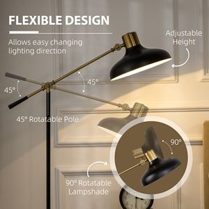 Lampada da Terra Industriale Regolabile in Altezza per Soggiorno 80x30x165 cm Nera con Braccio Bilanciato e Testa Orientabile - Product Image 5