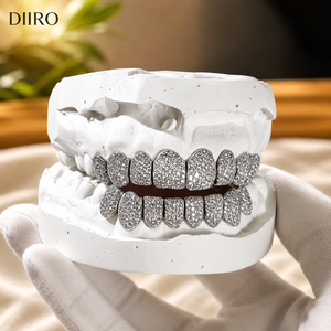 Grillz en argent sterling 925 avec moissanite taille diamant rond et micro-incrustation, unisexe, pour un look glamour et tendance en soirée - Product Image 6