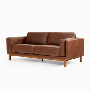 Sofá de Diseño Moderno para Sala de Estar Interior, Mueble de Cuero con Estructura de Madera de Teca - Product Image 1