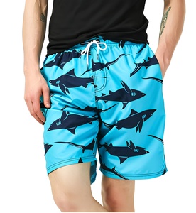 Short de bain décontracté pour homme en toile à imprimé requin bleu, séchage rapide, avec cordon de serrage, taille mi-haute et poches, style urbain - Product Image 1