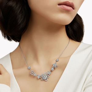 Flower Diamond <b>Choker</b> Necklace Women's 925 <b>Silver</b> Rhodium Plated Round Brilliant Cut Luxury Wedding Jewelry - Product Image 3