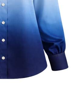 Chemise boutonnée à manches longues pour femme, dégradé blanc vers bleu roi, style décontracté pour le bureau, fabrication sur mesure, vêtements OEM personnalisés - Product Image 6