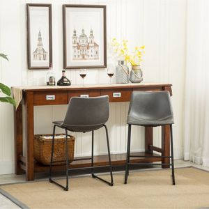 Lotusville Lot de 2 tabourets de bar réglables en hauteur, en cuir PU vintage, gris antique - Product Image 5