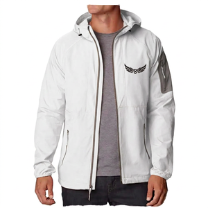 Veste coupe-vent à capuche rouge pour homme, décontractée, pour l'extérieur, fermeture éclair sur le devant, couleur unie, en polyester, avec logo imprimé sur les ailes - Product Image 5