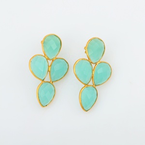 Boucles d'oreilles Aqua Chalecedony Boucles d'oreilles en argent sterling 925 plaqué or Bijoux fins Boucles d'oreilles en forme de poire - Product Image 2