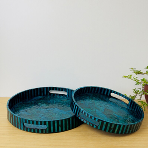 PERFECT ENTERPRISES Round Serving Tray, Lacquer Mother of Pearl Inlay Mosaic Tray, Inlay Nacre Ottoman Tray with <b>Handles</b> - Product Image 3