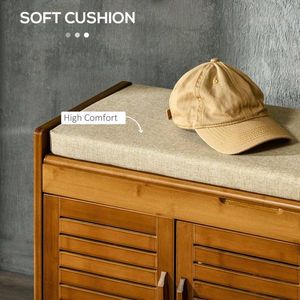 Brown Shoe Bench with Storage Cabinets Practical Shoe Rack with Hidden Storage Space - Product Image 2