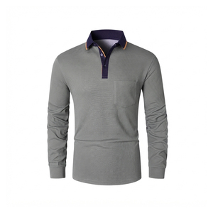 Long Sleeve Oxford for <b>Shirt</b> Chest <b>Pocket</b> Breathable Casual Fashion Patchwork Spring Autumn Transitional Season - Product Image 1