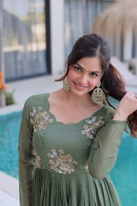 Women Striped Silk Floor-Length Traditional Indian Party Diwali Wear with Beads Embroidery Work Quick Dry & Wrinkle Free - Product Image 3