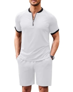 Ensemble de survêtement d'été personnalisé pour homme : T-shirt en coton à quart de zip et short – Tenue décontractée 2 pièces – Vente en gros OEM Streetwear - Product Image 2