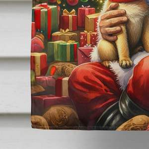 Grand drapeau de maison du père Noël en polyester multicolore Design de carlin fauve pour poteau de manche de porche Bannière de cour décorative - Product Image 4