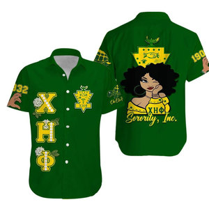 เสื้อโปโลสีเขียว Chi Eta Phi แขนสั้นสำหรับผู้ชาย ลายพิมพ์ดอกไม้ สวมใส่สบาย ทรงปกติ พร้อมลายตัวอักษรโลโก้ด้านหน้า - Product Image 3