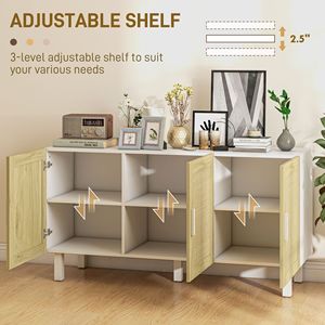 Credenza in Stile Villa con Ante in Rattan, 3 Porte e Ripiani Regolabili, Finitura Bianca e Naturale - Product Image 6