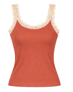 Débardeur Femme Personnalisé en Coton Orange Brûlé avec Bordure en Dentelle, Coupe Ajustée, Sans Manches, Style Basique Doux pour l'Été - Product Image 1
