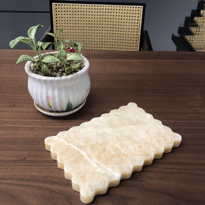 Plateau rectangulaire en onyx miel, forme festonnée, en pierre naturelle, plateau de service décoratif, plateau en onyx de luxe fait main, fournisseur en gros - Product Image 5