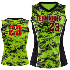 Camiseta de Softbol sin Mangas con Sublimación Total, Diseño de Salpicaduras en Verde Neón y Negro, Uniforme Personalizado para Equipo con Número en la Espalda - Product Image 1