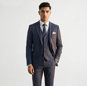 Traje de Negocios Azul Marino para Hombre, Cierre de un Botón, Solapa con Muescas, Chaleco de Tela de Poliéster Transpirable, Frente Plano, Estilo Británico - Product Image 6