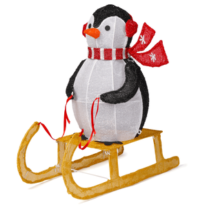 Decorazione Natalizia Europea con Pinguino su Slitta Illuminato, 2,2 Piedi, Pre-illuminato con 130 Luci LED Bianco Caldo per Uso Esterno - Product Image 3
