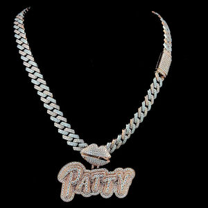 Pendentif Lettre Moissanite Entièrement Sertie, Chaîne Maille Cubaine, Sertissage à Griffes, Plaqué Or 18 carats, Meilleur Collier Style Hip-Hop, Cadeau pour Homme - Product Image 2