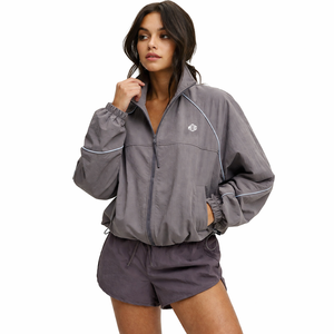 Custom Women Nylon Waterproof Coated Track <b>Jacket</b> Lightweight Reflective Piping Cropped Sports Windbreaker <b>jacket</b> for men - Product Image 1