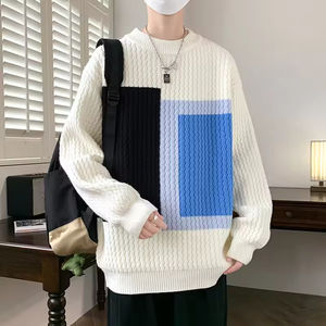 เสื้อสเวตเตอร์ไหมพรมอะคริลิกคุณภาพสูง ระบายอากาศได้ดี ทรงโอเวอร์ไซส์ ลายตัวอักษรไล่เฉดสี คอกลม สำหรับผู้ชาย เหมาะสำหรับฤดูหนาว - Product Image 2