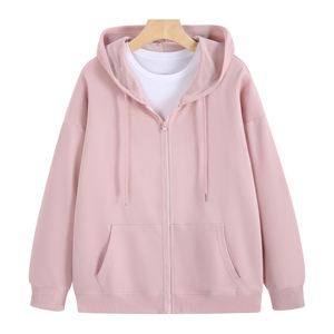 Unisex Cream Hooded Zip-Up Sweatshirt Oversized Fit Solid Color Casual Knitted Cotton Autumn Wear2027 - Product Image 6