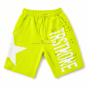 Vintage Washed Shorts Men's Casual Shorts Faded Look 100% French Terry Shorts for Men with Long <b>String</b> - Product Image 2