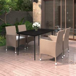 Conjunto de Comedor de Jardín de Ratán Sintético PE Beige de 5 Piezas, Resistente - Product Image 1