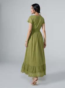 เดรสยาวสไตล์วินเทจสำหรับผู้หญิง  แขนยาว/สั้น  คอวี  ปักลาย  ผ้าฝ้าย  ไซส์ใหญ่  สำหรับฤดูร้อน - Product Image 5