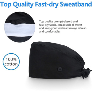 Casquette chirurgicale noire en coton avec bouton et attache pour uniformes d'hôpital, accessoire de couvre-chef unisexe pour tenues médicales - Product Image 3