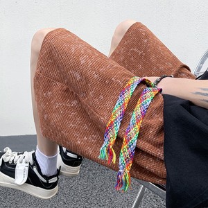 Shorts Bermuda en velours côtelé noir à carreaux pour homme avec cordon de serrage à pompons colorés, style décontracté, taille mi-haute, tissu tissé - Product Image 5