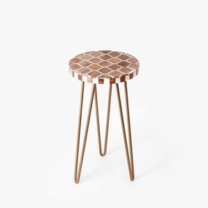 Jardinière ronde contemporaine en bois écologique avec incrustation de nacre et support métallique robuste pour plantes d'intérieur et de jardin - Product Image 1