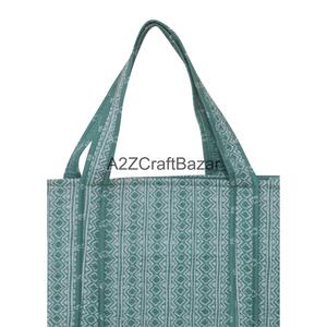 Women's Quilted 100% Cotton Handprinted Floral Large Multicolor Long Handle Eco-Friendly Tote <b>Bag</b> From Rajasthan - Product Image 2