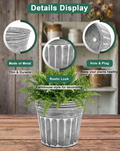 Rustic Galvanized Metal Eco-Friendly Lightweight Flower Pots Set 3 Circular Outdoor Indoor Planters Garden Decor Durable Weather - Product Image 3