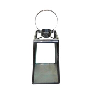 Lanterne à bougie en métal argenté, motif grillagé à lattes, poignée en forme d'arche ronde, dessus ouvert, cadre carré en fer, décoration de centre de table - Product Image 2