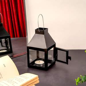 Lanterne en métal noir, porte-bougie suspendu, porte-candele, éclairage décoratif intérieur et extérieur, vente en gros, export. - Product Image 6