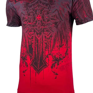T-shirt pour homme style gothique imprimé par sublimation, manches courtes, col rond, coupe classique, motif rouge et noir, polyester respirant - Product Image 5