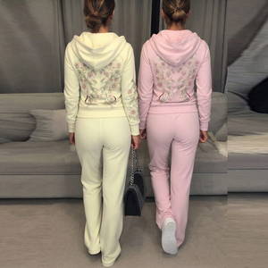 Custom Embroidery Patch Zip up Tracksuit Ribbed Loungewear Sets <b>for</b> <b>Women</b> Flared Sweatpants and Zippered Hoodie <b>Sweatsuit</b> - Product Image 4