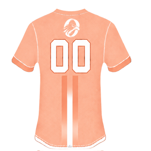 Maillot de sport à manches courtes blanc, orange et pêche, col rond, bande centrale, respirant, pour l'entraînement athlétique et les uniformes d'équipe de performance - Product Image 2