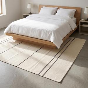 Tapis en laine tissé plat de qualité supérieure, couleur unie ivoire crème, style minimaliste scandinave, tissé à la main, antidérapant, à poils moyens, en toile de coton - Product Image 5