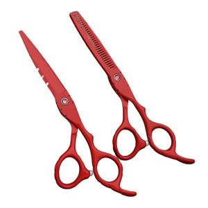 Ciseaux professionnels rouges pour effiler les cheveux, lame en acier inoxydable, manche en acier inoxydable, pour droitiers, usage en salon, manche long - Product Image 6