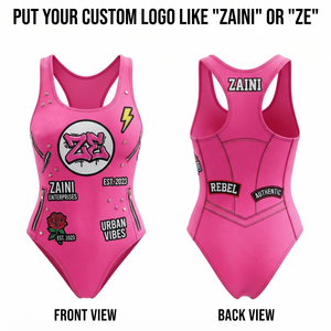 Women Premium Polyester Spandex Bathing Suit 220 GSM Pink Panelled Custom Logo <b>Rhinestone</b> Heat Transfer Swimwear Set - Product Image 1