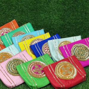 Glossy Shoulder Bag Printed <b>Gota</b> Patti Ladies Eco-Friendly Lightweight Leather Hand Purse Classic Casual Style Zipper Closure - Product Image 1