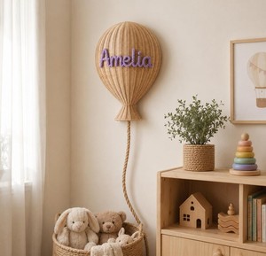 Décoration murale en rotin rustique pour chambre de bébé, sculpture de ballon personnalisée avec nom, lettres en fibre de vannerie faites à la main pour enfants, accent artistique - Product Image 5