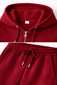 Premium Quality Burgundy Cotton Fleece Puff Print Graphic <b>Zip</b>-<b>up</b> <b>Crop</b> Hoodie Sweatpants Set Custom Design Women Tracksuit - Product Image 5